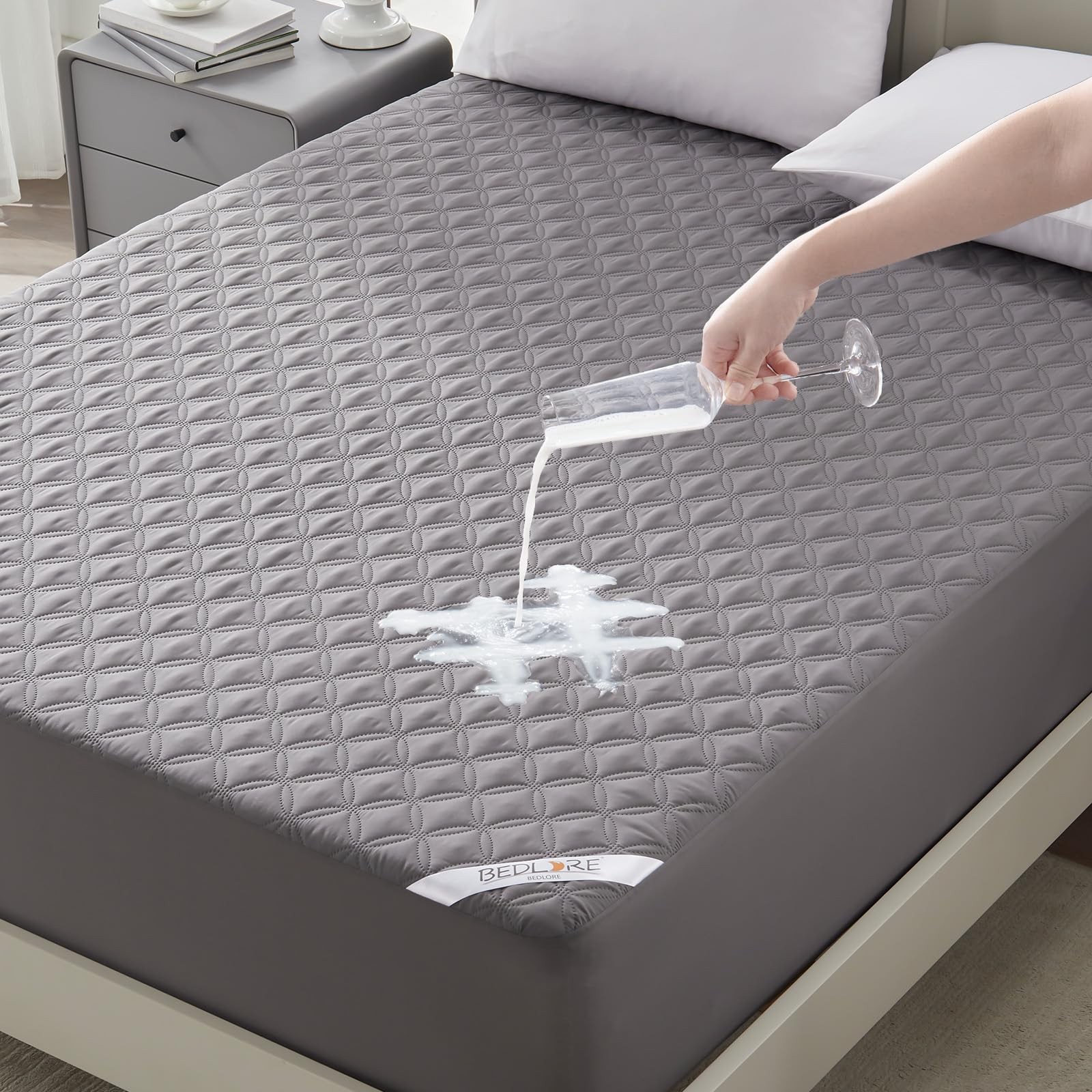 BEDLORE Waterproof Mattress Protector, Noiseless Queen Size Queen, Gray gallery
