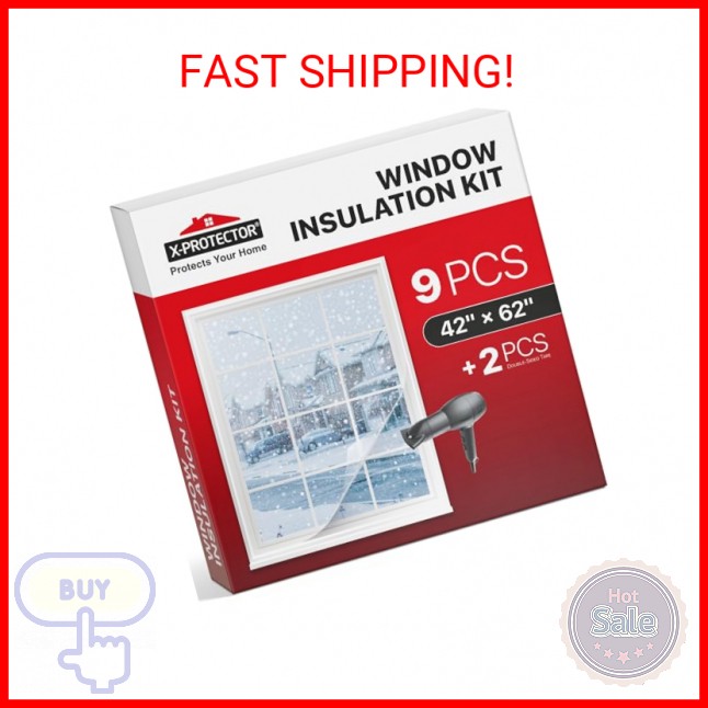 X-Protector Window Insulation for Winter - 9 Pack 42in x 62in - Clear Window Ins gallery