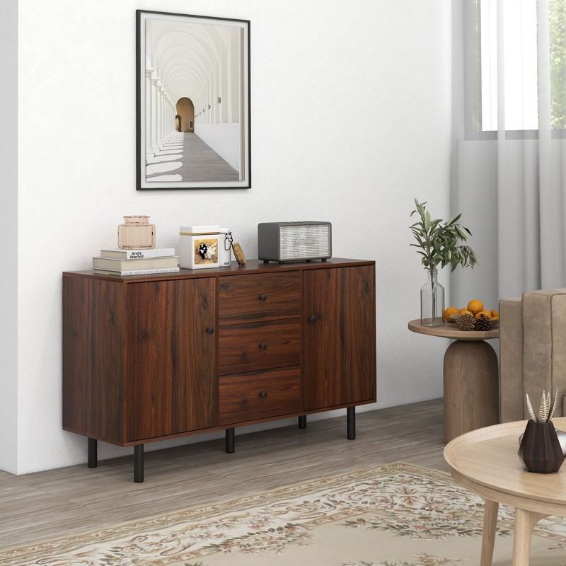 50" Rustic Sideboard Buffet Cabinet 3 Drawers Adjustable Shelves Brown gallery
