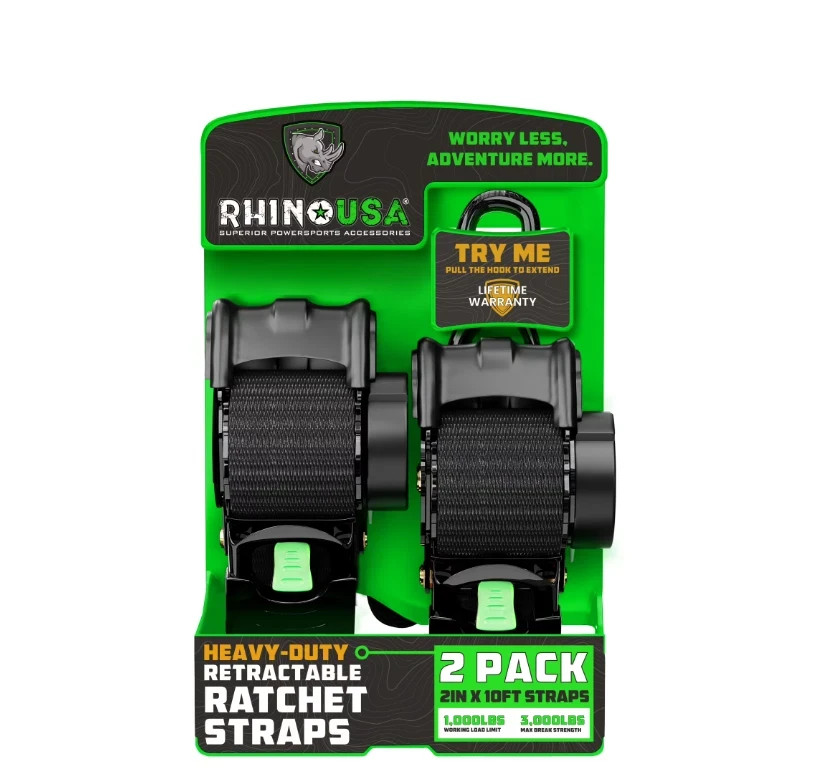 Rhino USA 2-Pack Retractable Ratchet Straps 10ft Length 1000lbs Load Limit Singl gallery