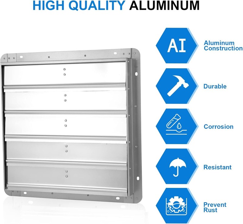 iPower 12"/14"/16"/18"/20'' Square Automatic Gravity Shutter Louver Vent, Silver gallery