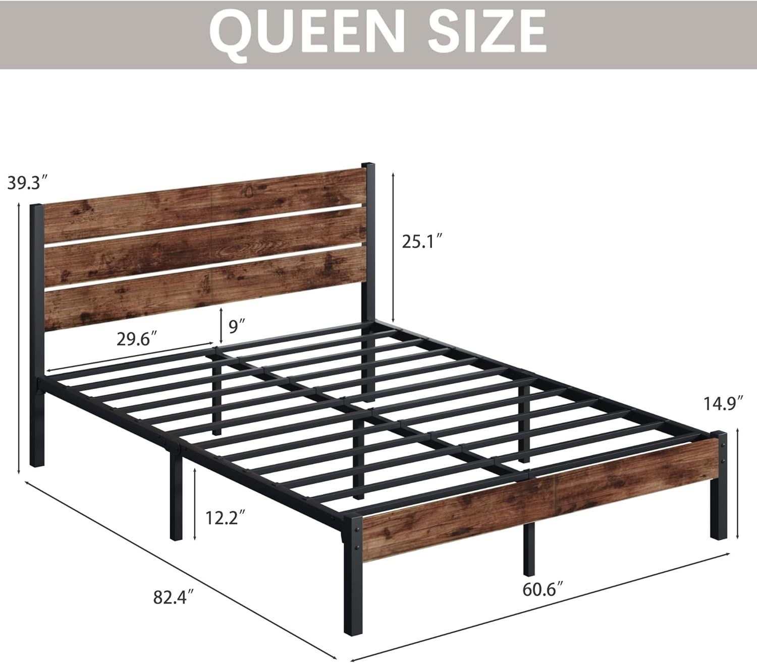 Queen Bed Frame with Headboard and Footboard, with under Bed Storage, All-Metal gallery