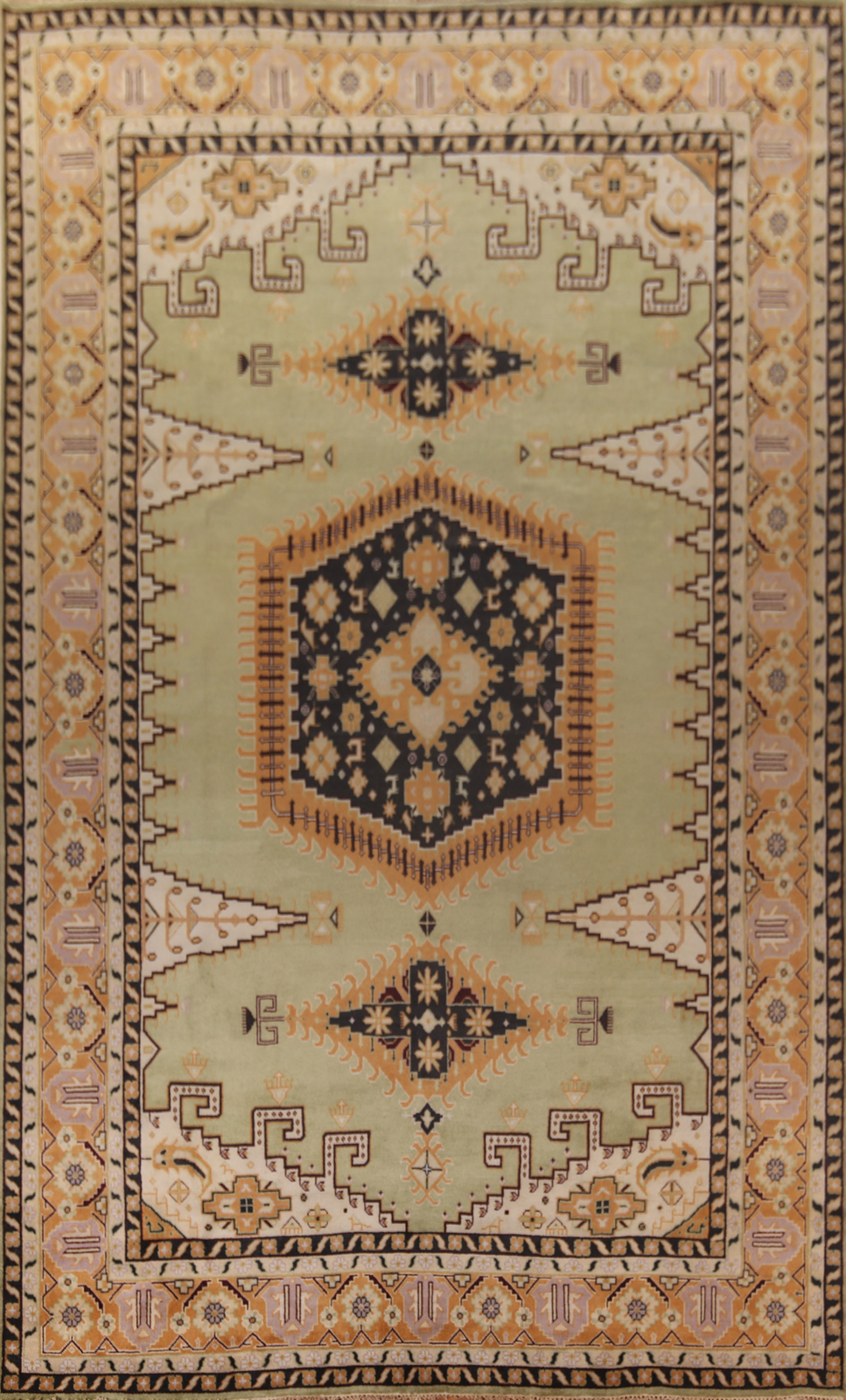 Geometric Viss Indian Tribal Hand-knotted Palace Rug Sage Green 12x18 ft. gallery