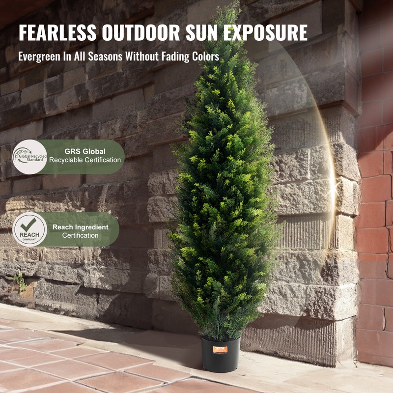 VEVOR 2 Pack 4' Artificial Cedar Topiary Tree Faux Plant UV Decor In/Outdoor gallery