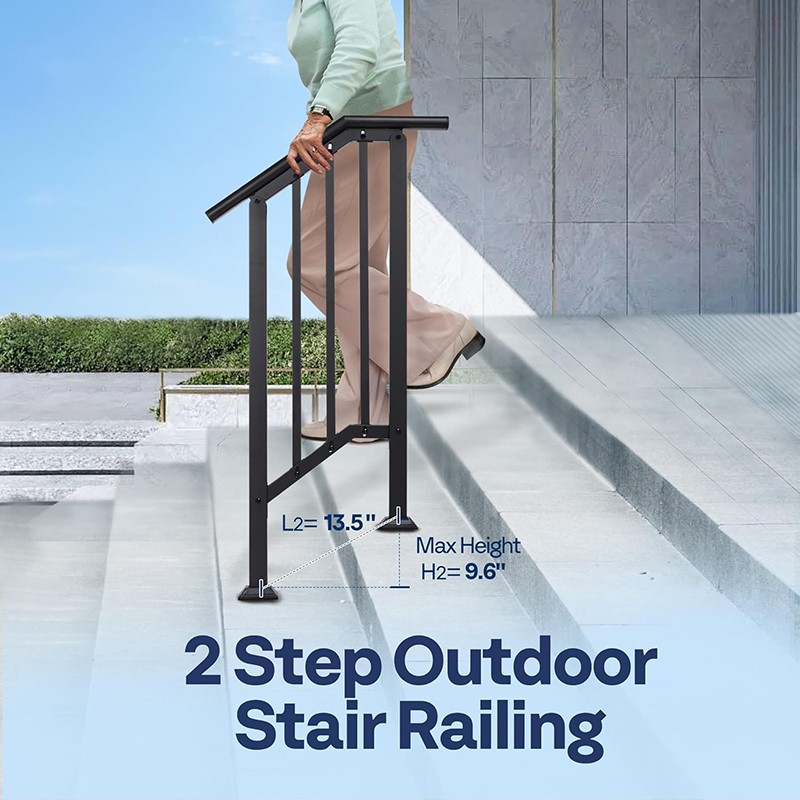 2Pack 2 Step Galvanized Steel Step Handrail Stair Railing Outdoor Deck Hand Rail gallery