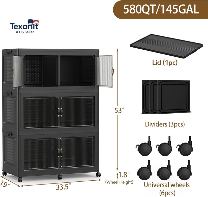 145Gal/579Qt Stackable Storage Bins Folding Collapsible Storage Bins with Lid, C gallery