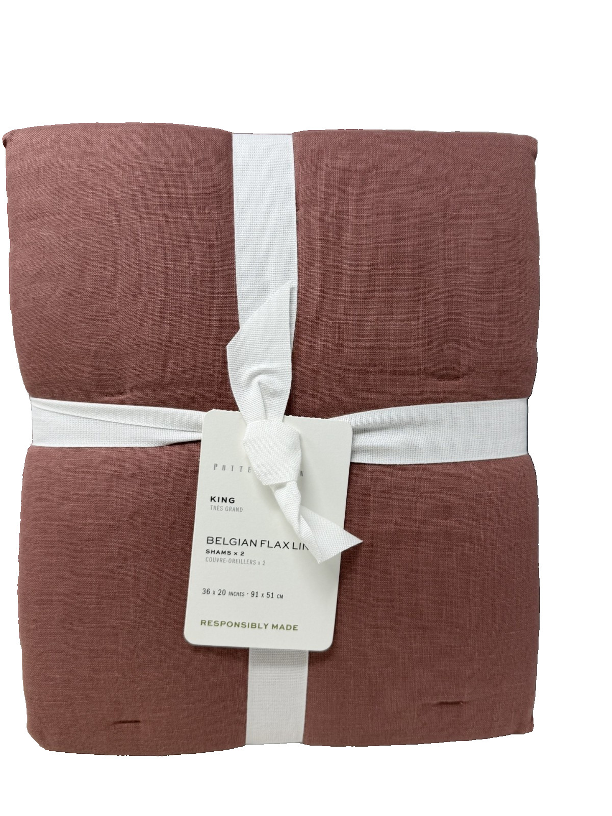 New Pottery Barn Belgain Flax Linen Tufted KING Quilt & 2 King Shams ~Rosewood~ gallery