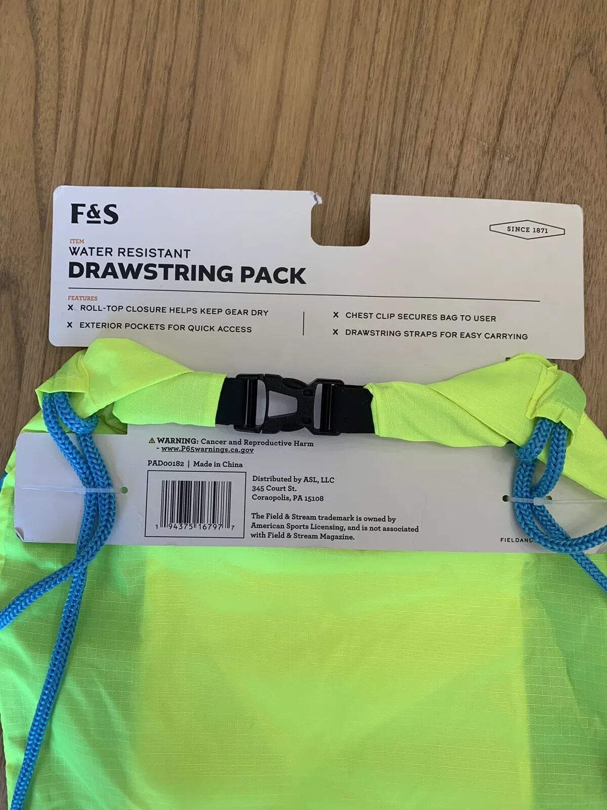F&S Water Resistant Drawstring Pack, Light Blue/Neon 2