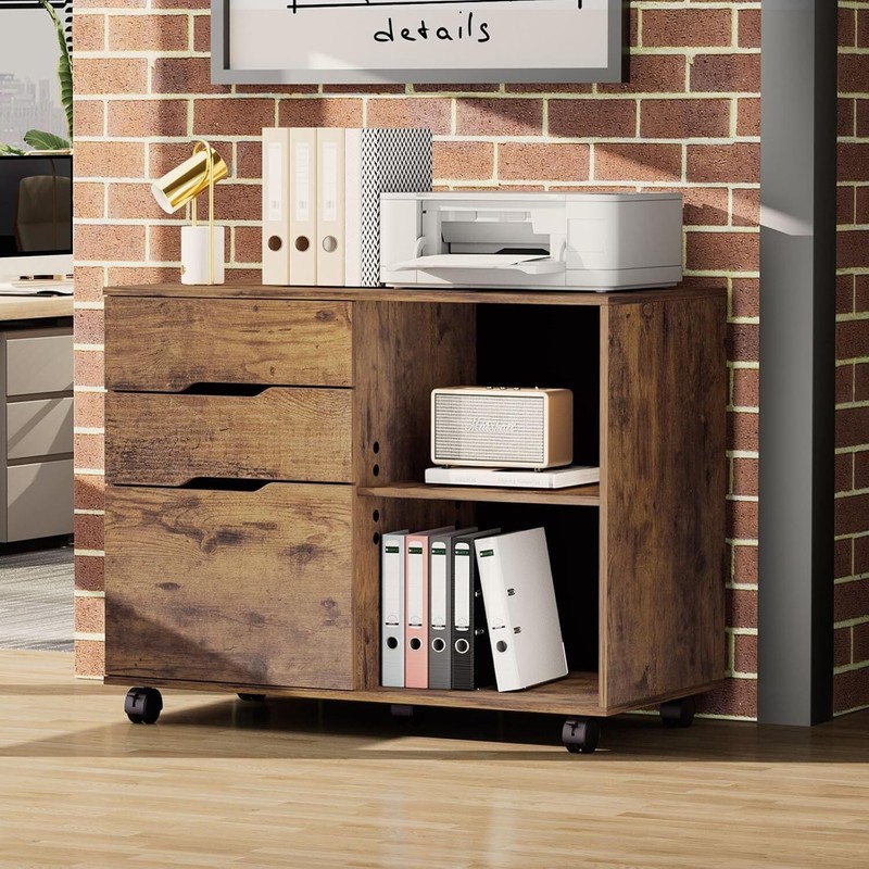 3-Drawer File Cabinet Lateral Mobile Cabinet Wood Under Desk Storage Organizer gallery