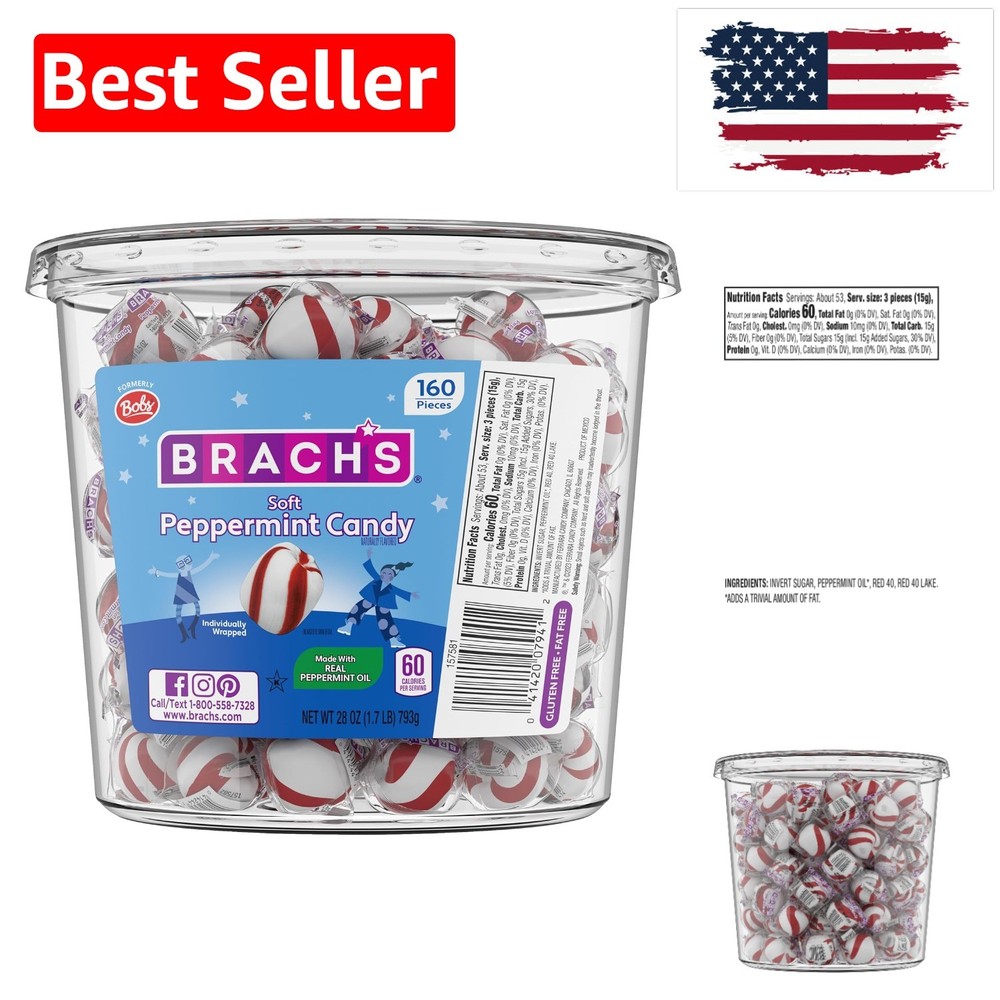 Bobs Sweet Stripes Soft Peppermint Candy, 160 Individually-Wrapped Pieces, 28...