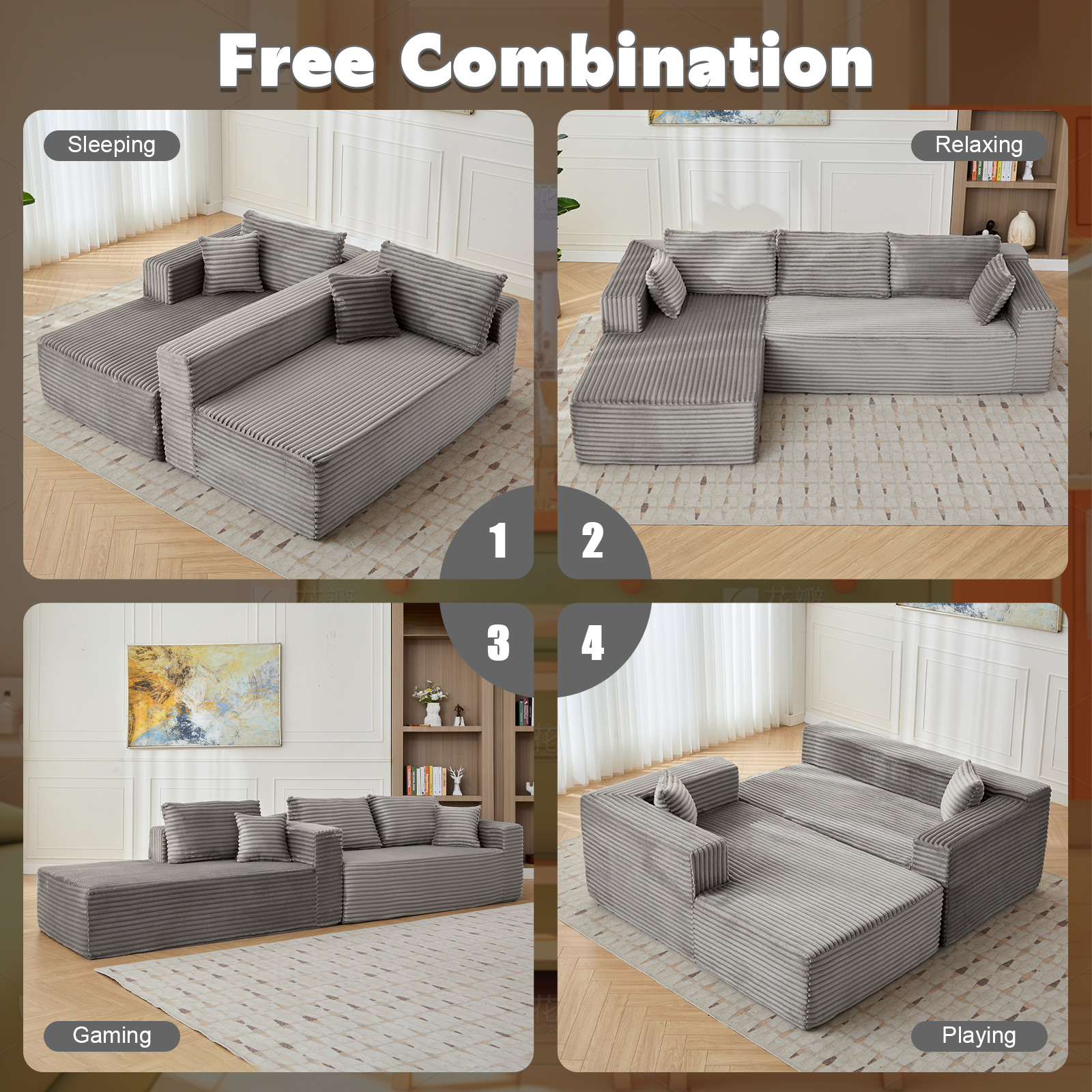 Compression Sectional Couch With Comfy Chaise, Boneless L Shape Sofa With Deep S gallery