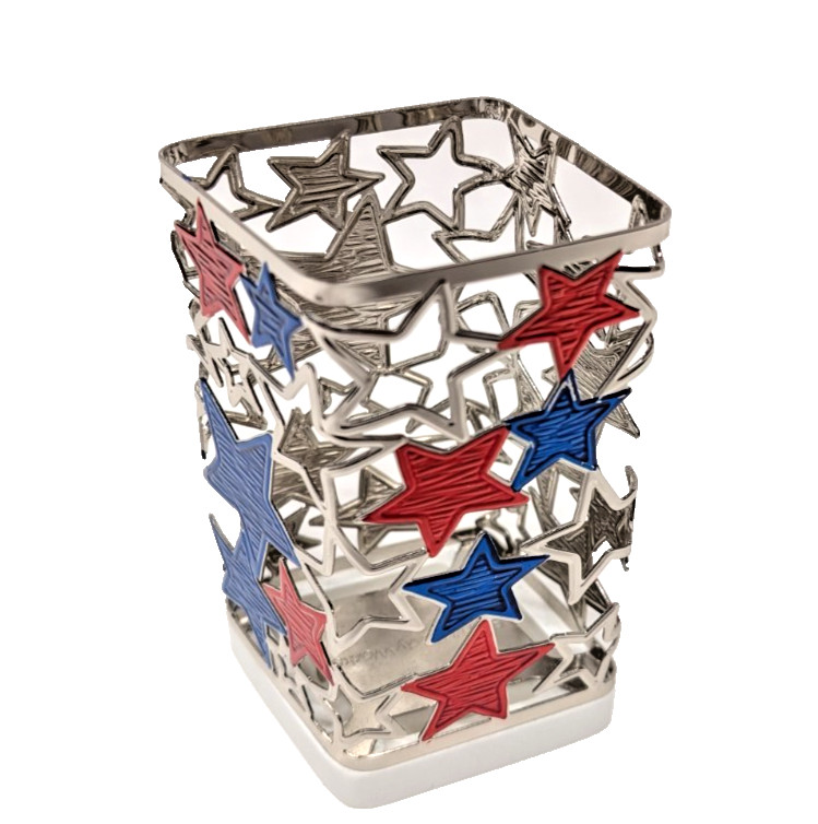 New! Bath & Body Works RED, BLUE, & SILVER STARS 3-wick Soap Holder Sleeve Stand gallery