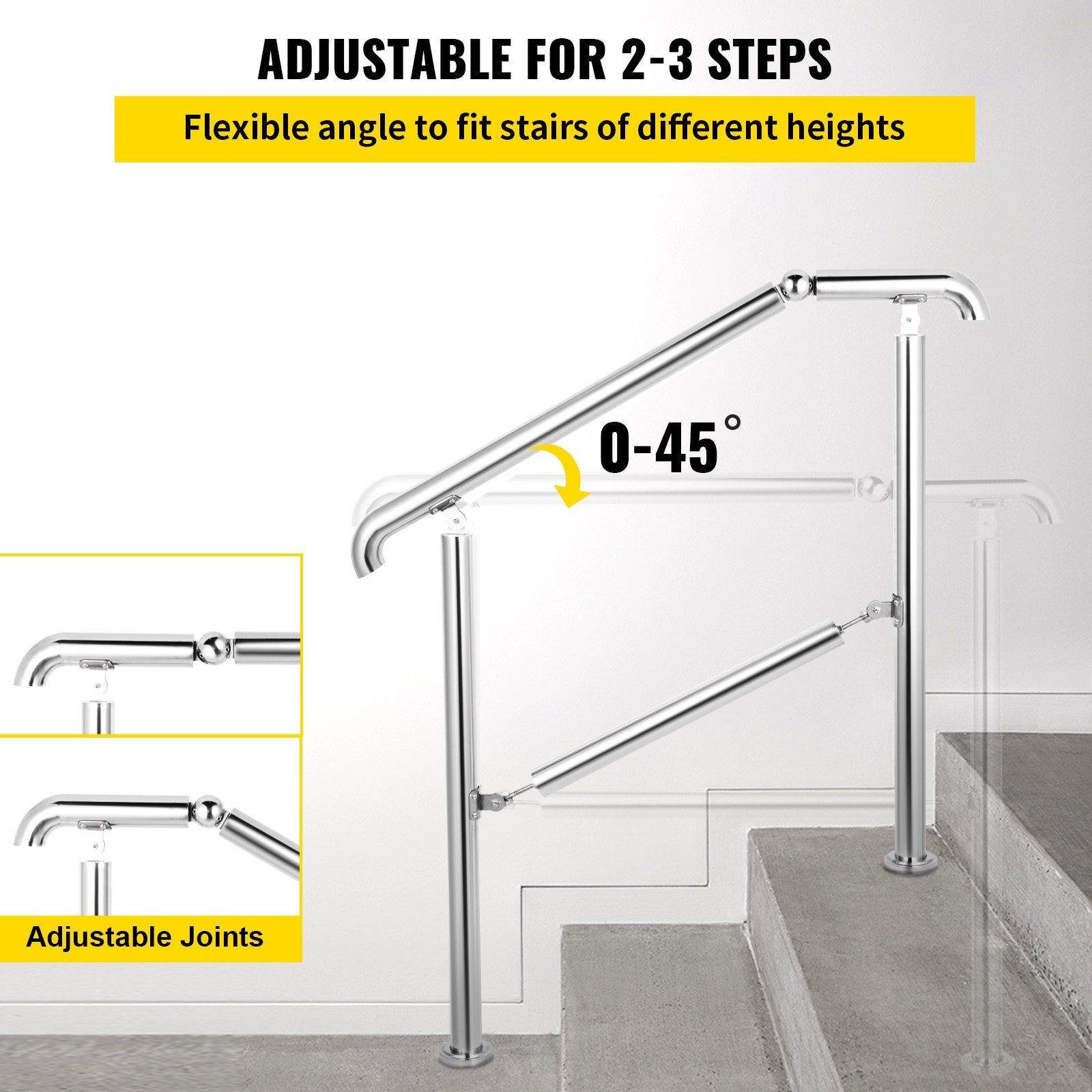 2-3-Step 441lb Stainless Steel Handrail 304 Grade Angle Adjustable gallery