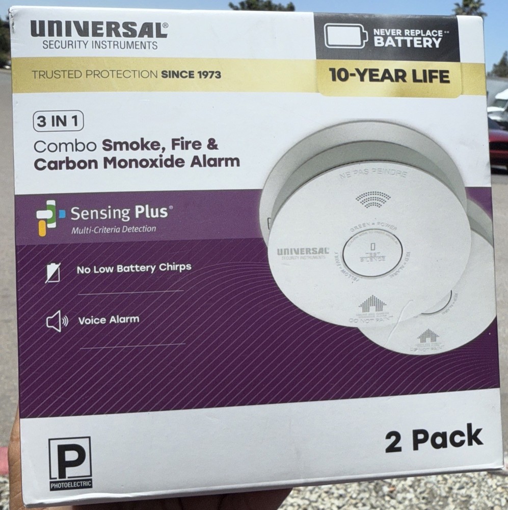 Universal 10-Year Battery Combination Smoke Fire Carbon Monoxide Detector 2 Pack
