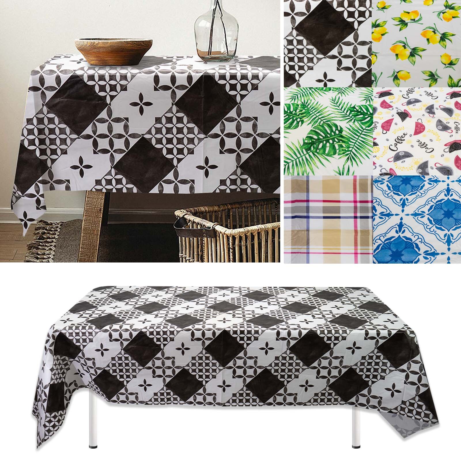 Rectangle Vinyl Flannel Backed Tablecloths Heavy Duty Waterproof Table Cover gallery