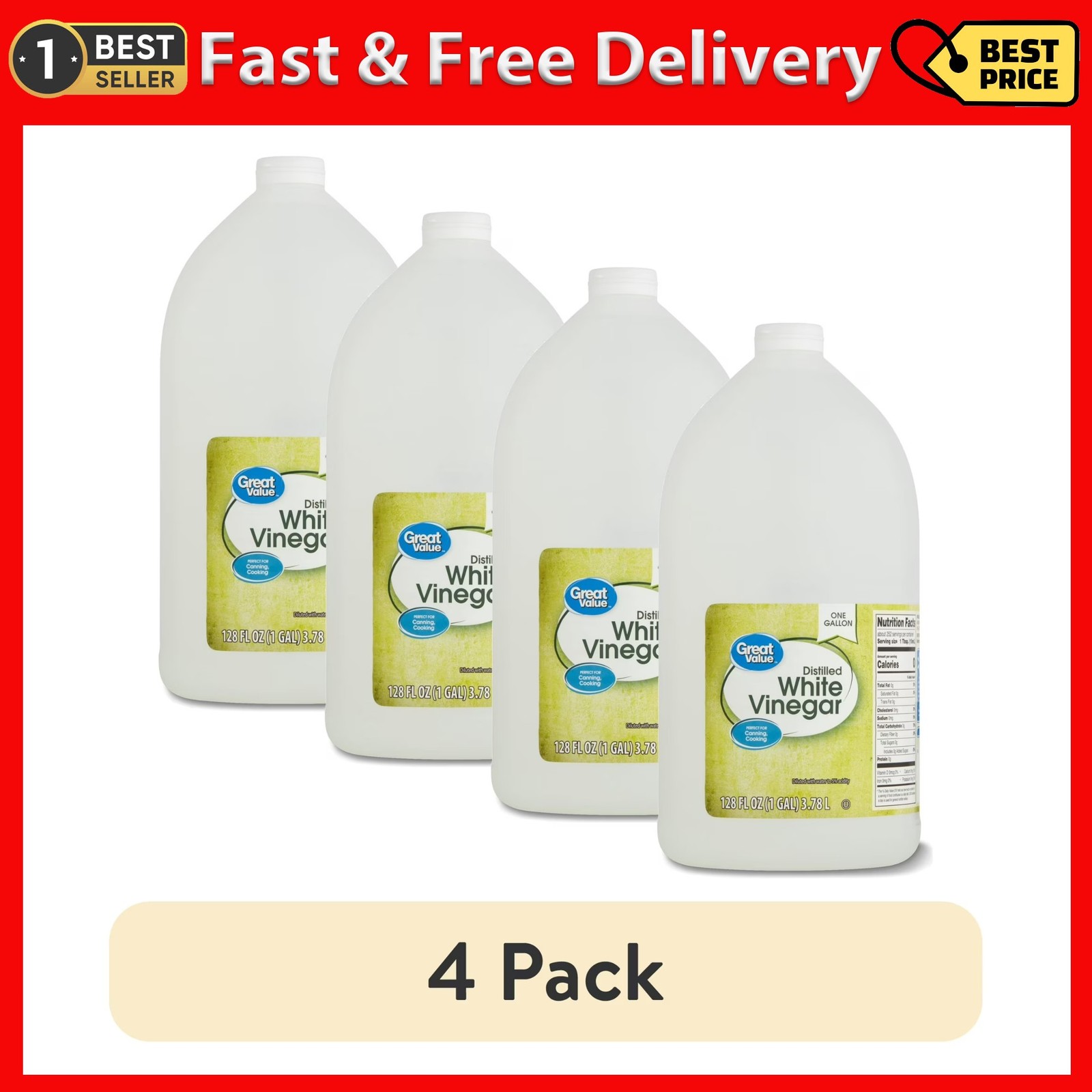 (4 pack) Great Value Distilled White Vinegar, 128 fl oz gallery