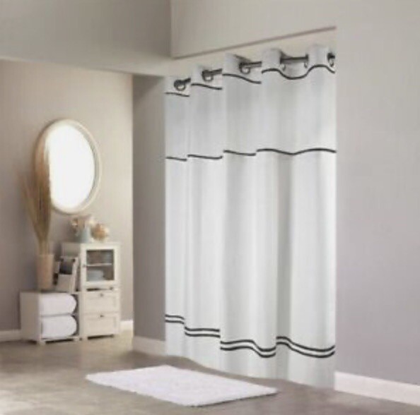 Hookless Shower Curtain, Polyester, White, Black, 71" W, 74" L gallery