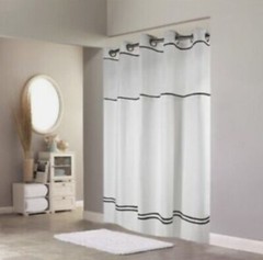 Hookless Shower Curtain, Polyester, White, Black, 71″ W, 74″ L