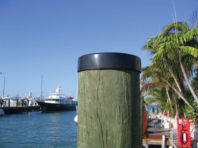 White Marine Dock Piling Flat Cap 4" to 14" - Plyon Post Piling Flat Cover Caps gallery