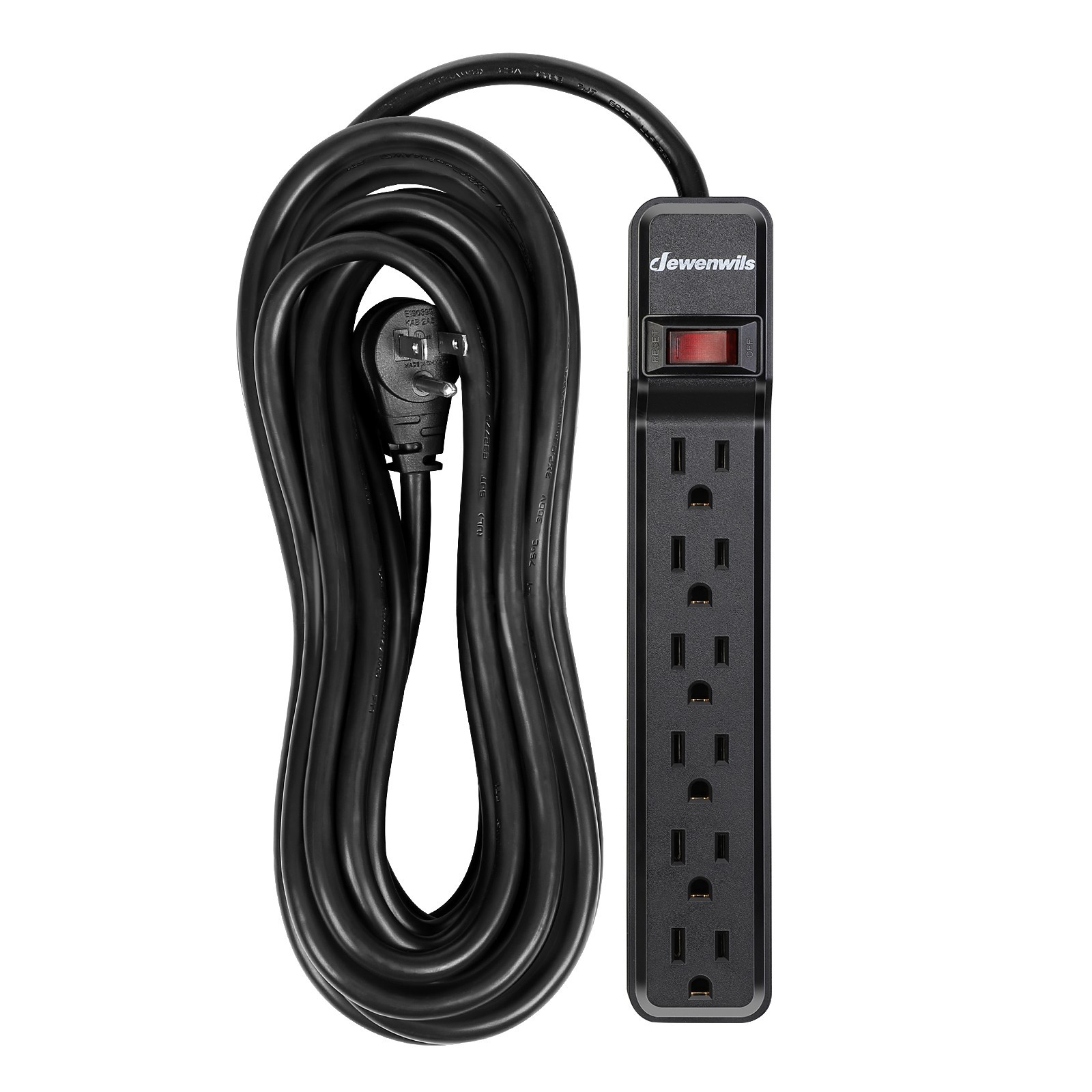 6 Outlet Surge Protector 25 Ft Long Extension Cord Low Profile Flat Plug gallery