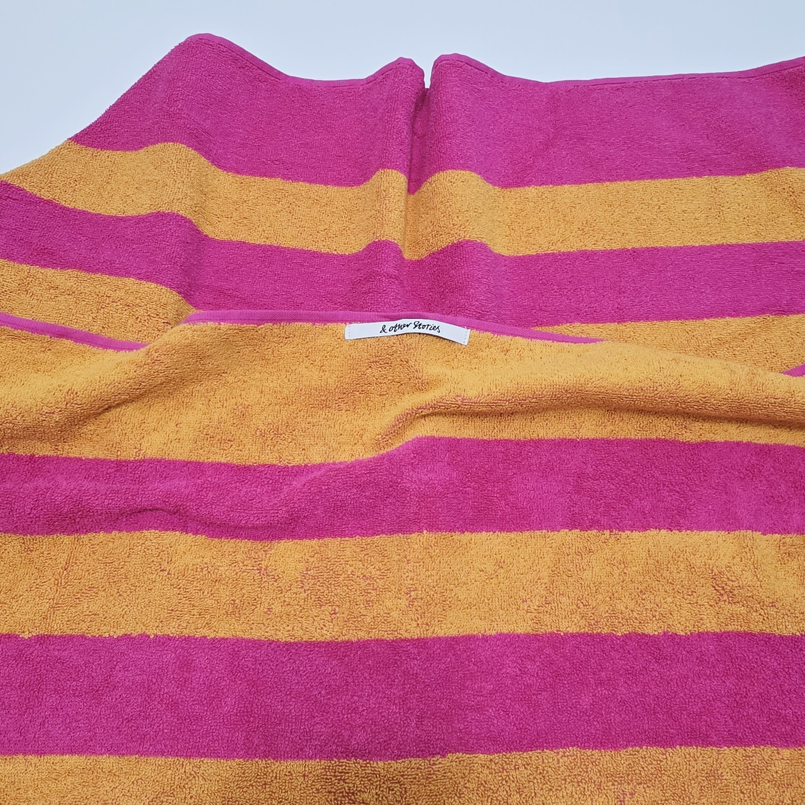 & OTHER STORIES - 40" × 58" Terry Stripe Pink Orange Towel Cotton Portugal gallery