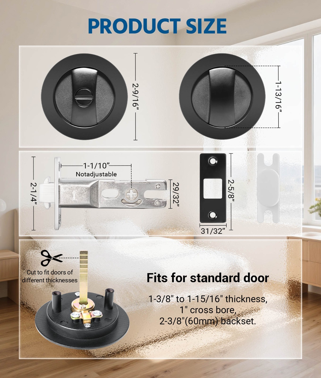 1PC-Embedded Folding Pocket Door Lock with Adjustable Latch for 2-3/8" Backset gallery