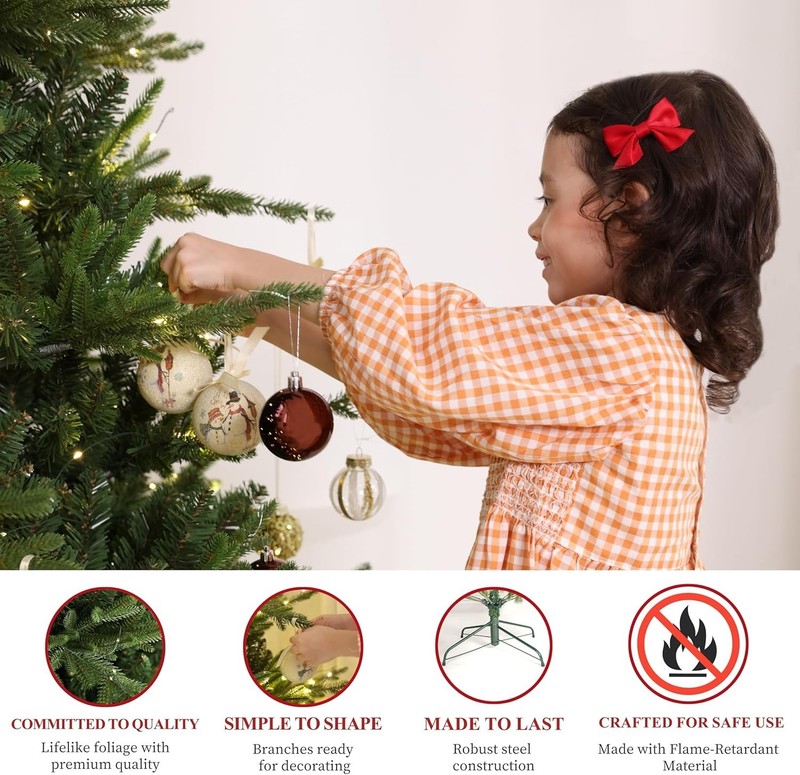 Alpine Pine Pre-Lit Christmas Tree 6.5ft/7.5ft w/ LED Lights & Foldable Stand gallery