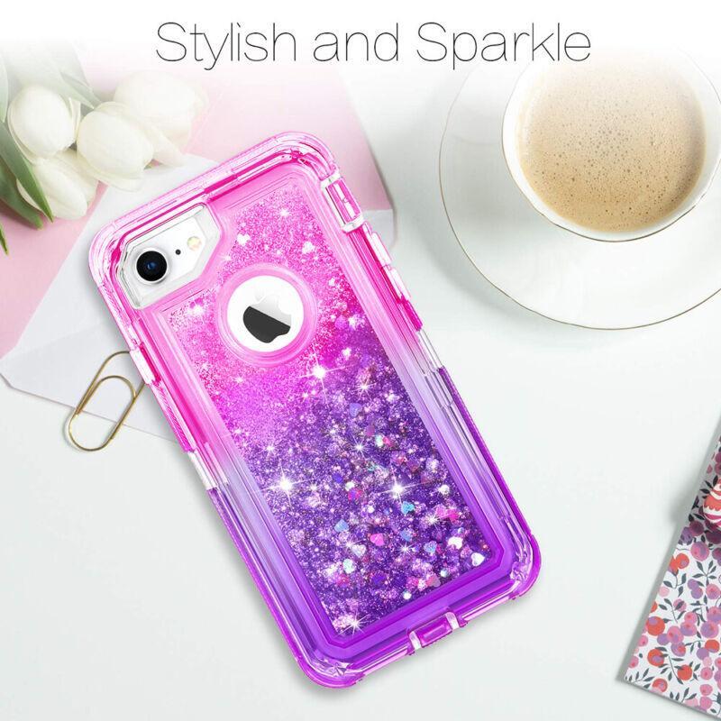 For iPhone SE2 6 7 8 & Plus Shockproof Liquid Glitter Bling Defender Case Cover gallery