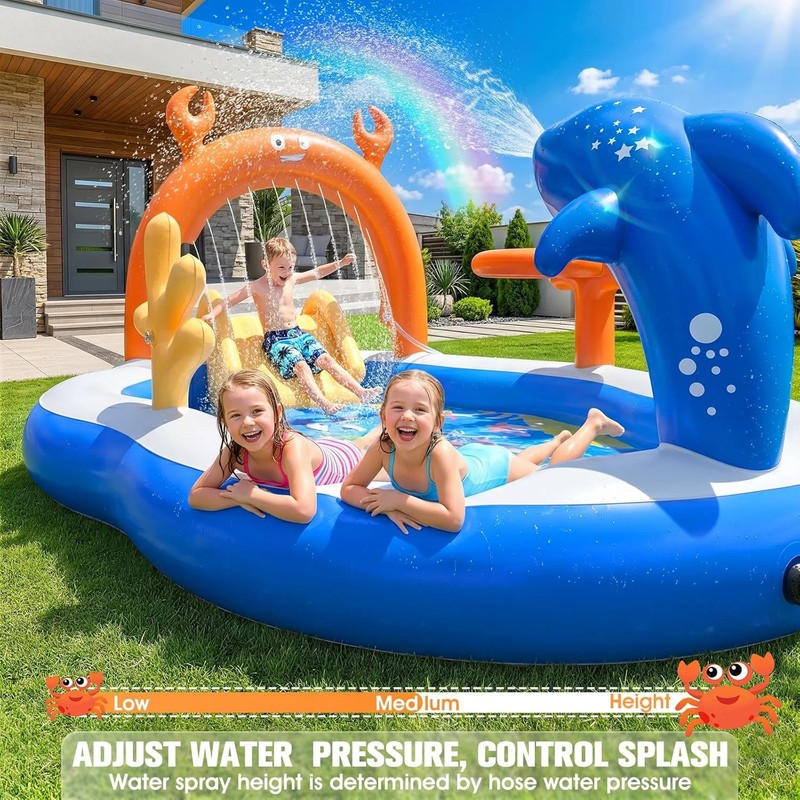 2026 Large Inflatable Play Center,Toddler Pool with Water Slide&Sprinkler,120"x7 gallery