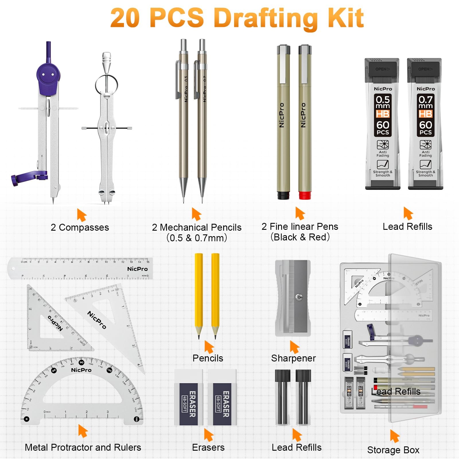 20PCS Professional Geometry Set with Case, Drafting Tools with Protractor and... gallery