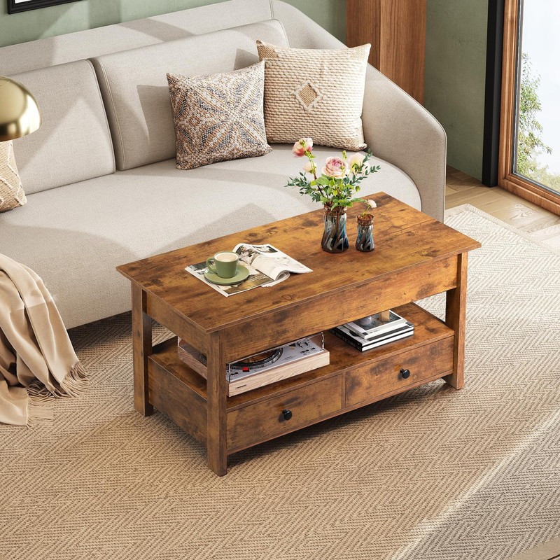 Coffee Table, Lift Top Coffee Table with 2 Drawers, Large Storage and Open Shelf gallery