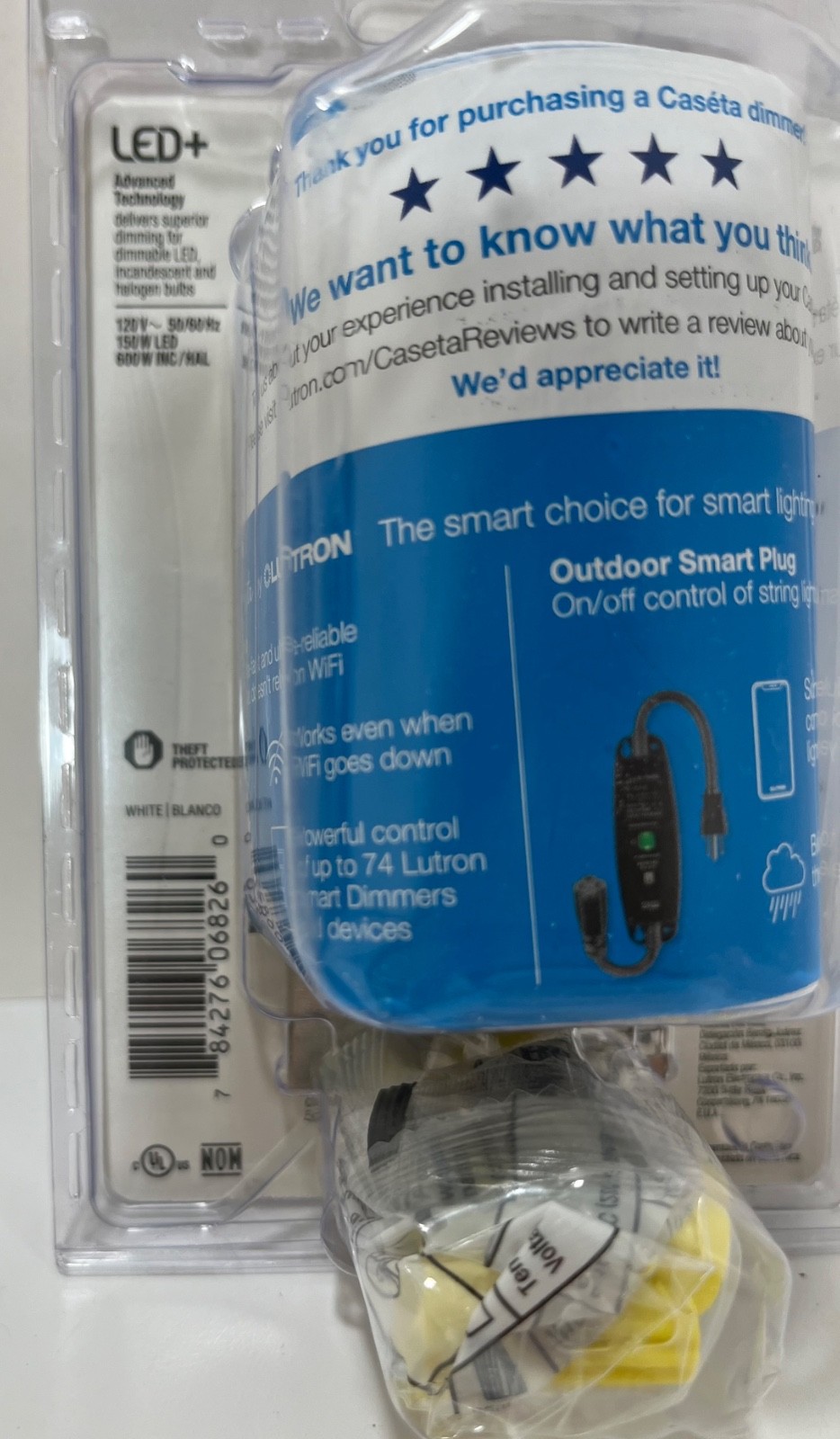 LUTRON Caseta LED+ Original Smart Dimmer Switch PD-6WCL-WH-R White 150W LED- NEW gallery
