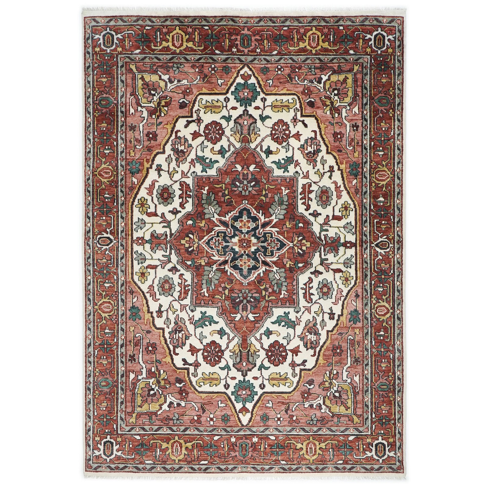 9'11''x13'11'' Hand Knotted Wool Rust, Ivory Oushak Tabrizz Rug gallery