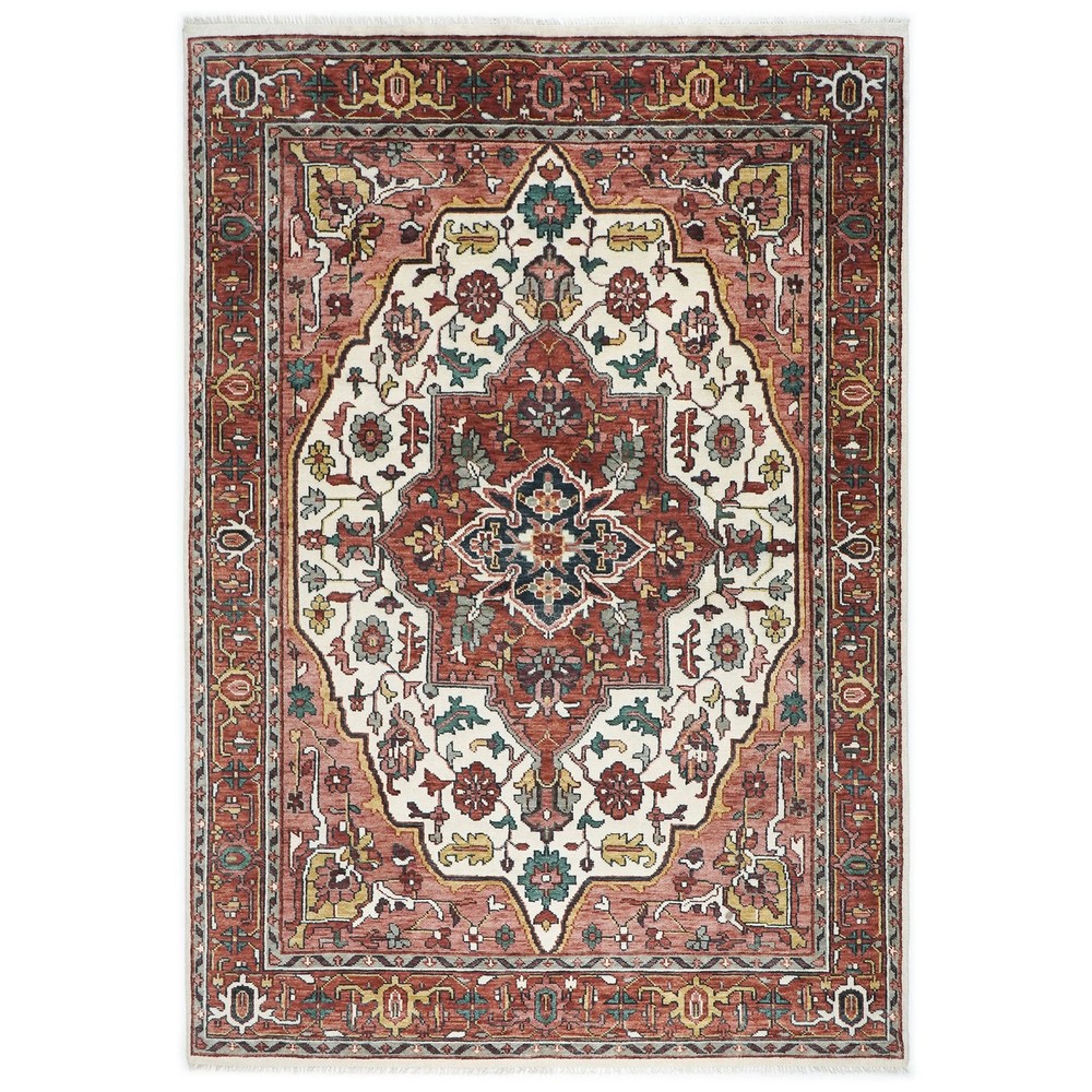 9'11''x13'11'' Hand Knotted Wool Rust, Ivory Oushak Tabrizz Rug