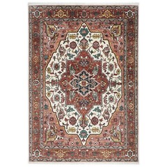 9’11”x13’11” Hand Knotted Wool Rust, Ivory Oushak Tabrizz Rug