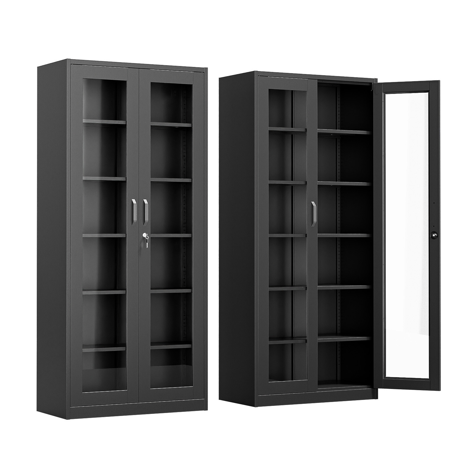 Display Cabinet Curio Cabinet Bookshelf Bookcase Liquor Cabinet with Glass Doors gallery