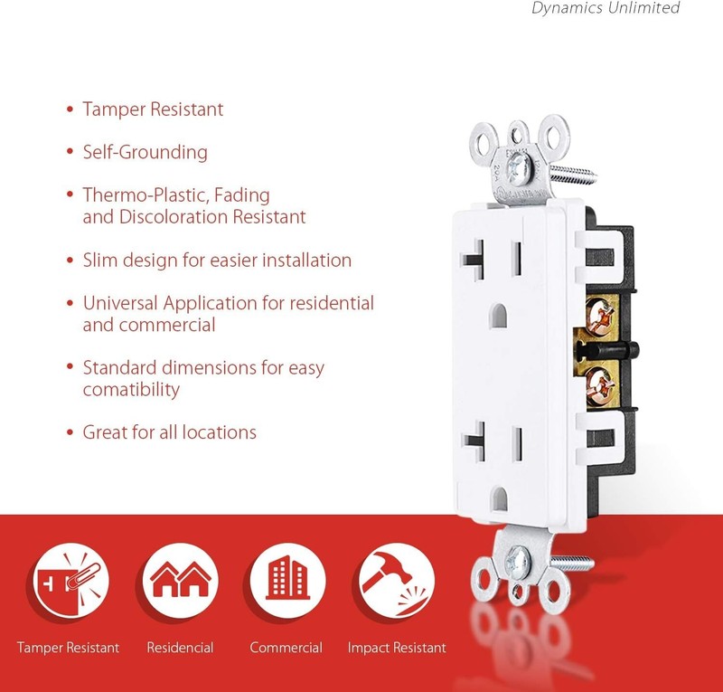 Outlet Socket Decora Duplex Receptacle 20 Amp 125 Volt Grounding UL listed 10PCS gallery