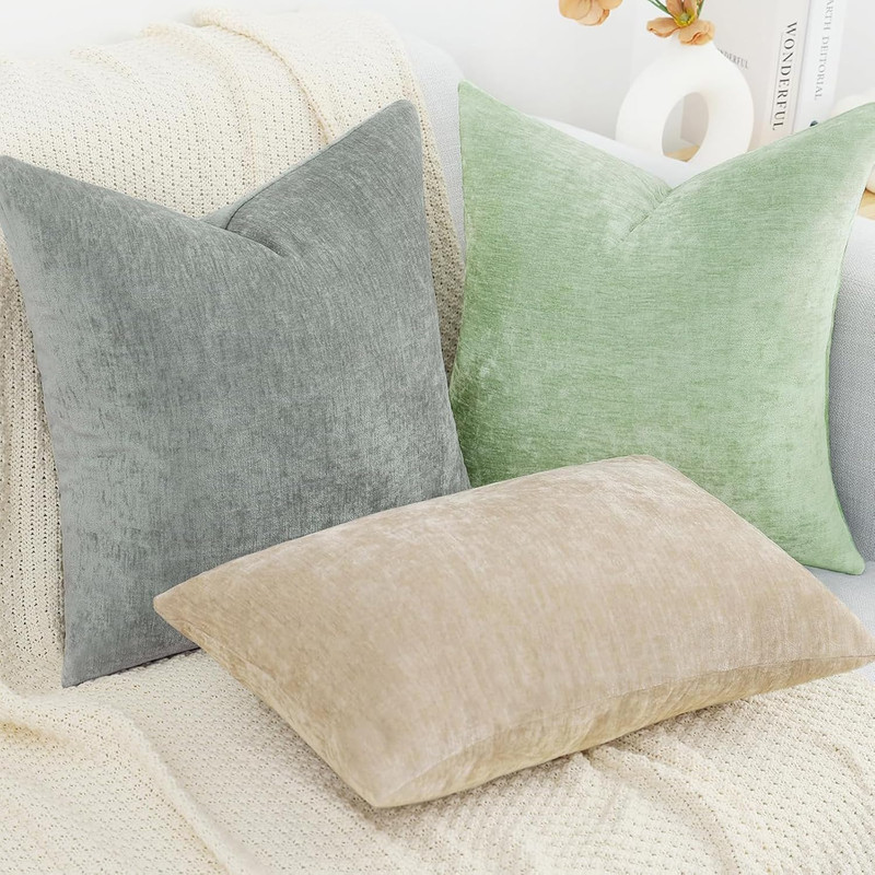 decorUhome Chenille Beige Throw Pillow Covers 18x18 Inch Set of 2, Decorative So gallery