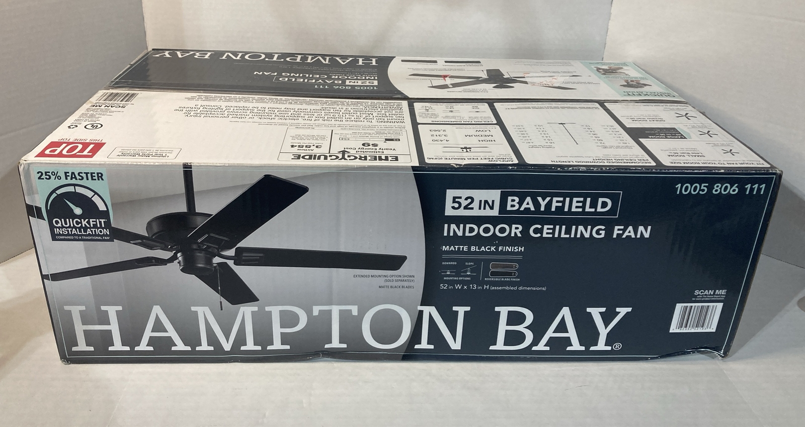 Hampton Bay Bayfield 52 inch Indoor Matte Black Dry Rated Downrod Ceiling Fan gallery