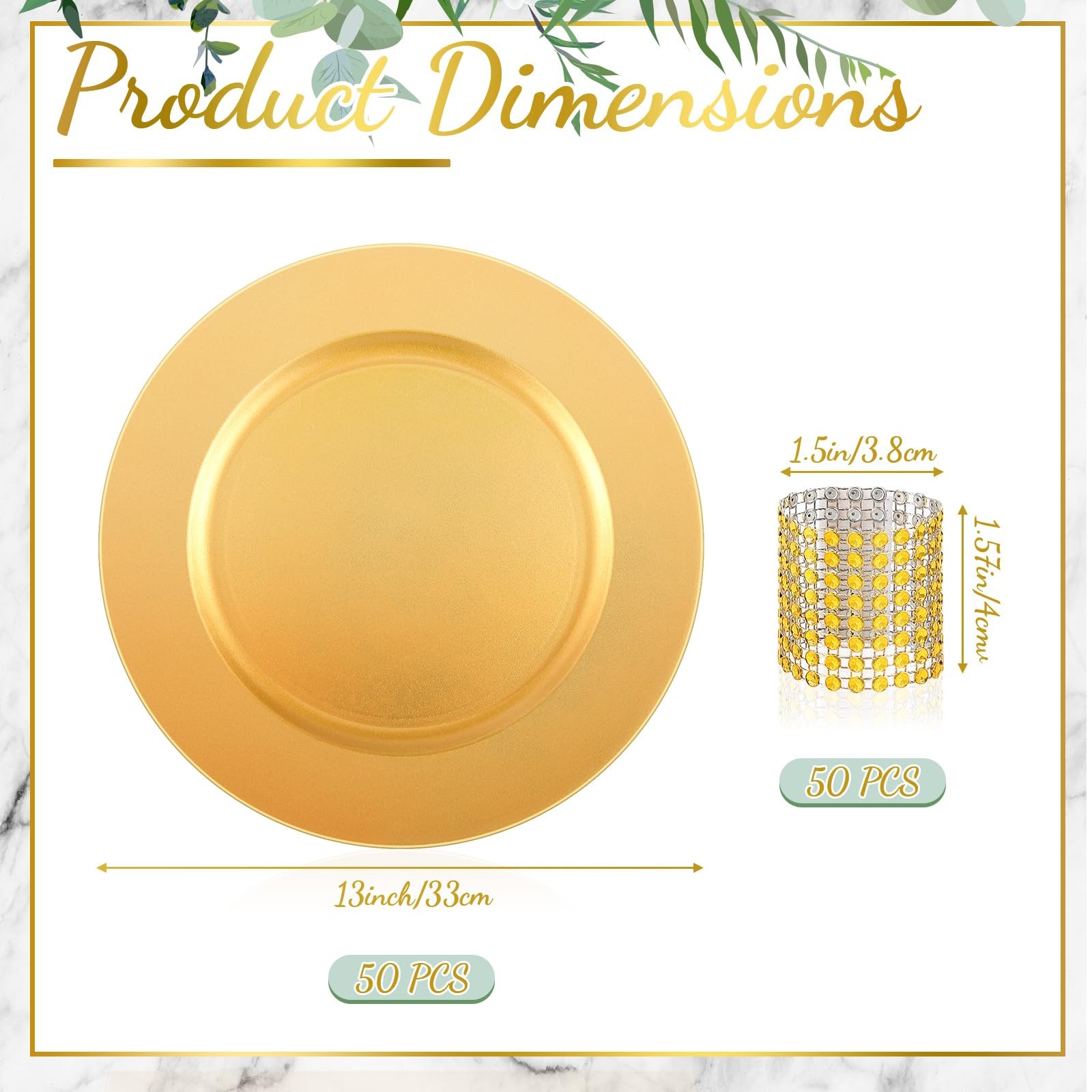 Charger Plates 100 Pcs Set 13 Round Gold Plastic Napkin Rings Tanlade Bulk Table gallery