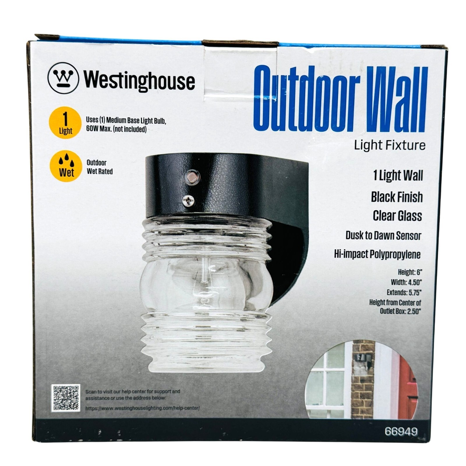 Westinghouse Outdoor Wall Light Fixture Black Clear 1 Light Dusk Sensor 66949 gallery