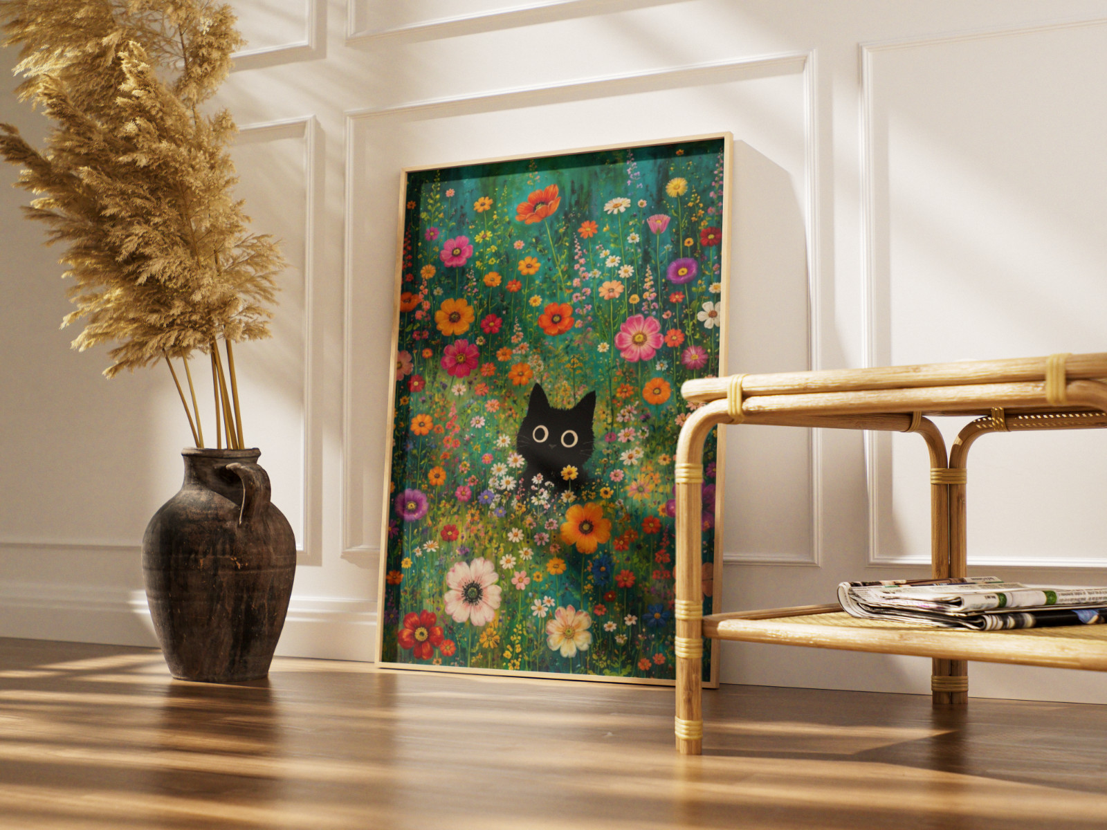 Cute Black Cat Wildflower Poster - Colorful Floral Garden Wall Art Decor Print gallery