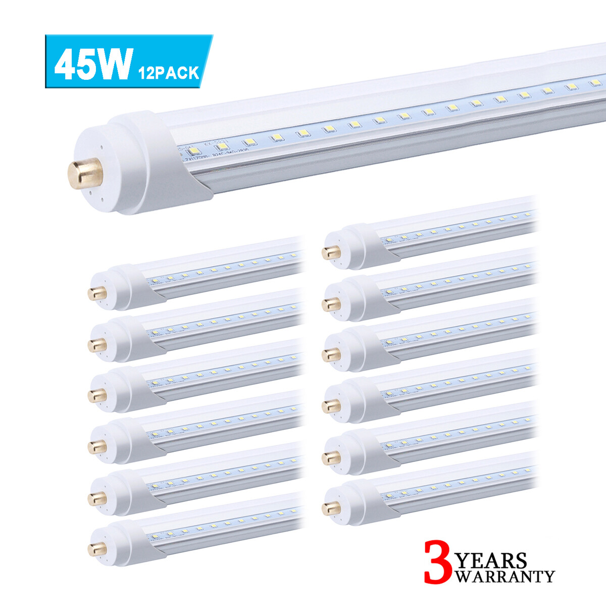 12 Pack 8FT FA8 Single Pin Led Tube Light Bulbs 45W T8 8' Led Shop Light 6000K gallery