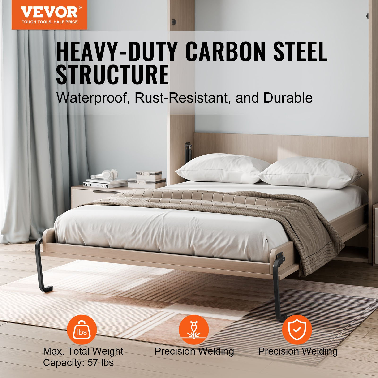 VEVOR Full Size Vertical Murphy Bed Kit - Deluxe DIY Folding Wall Bed Hardware f gallery