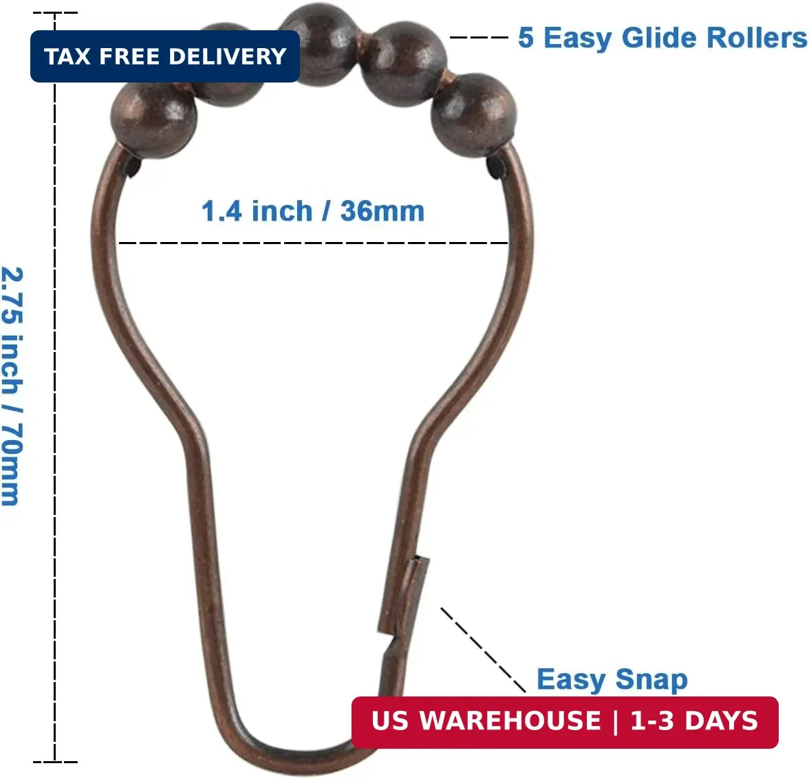 Shower Curtain Hooks Rings, Rustproof Metal Shower Curtain Rings for Bathroom Sh gallery