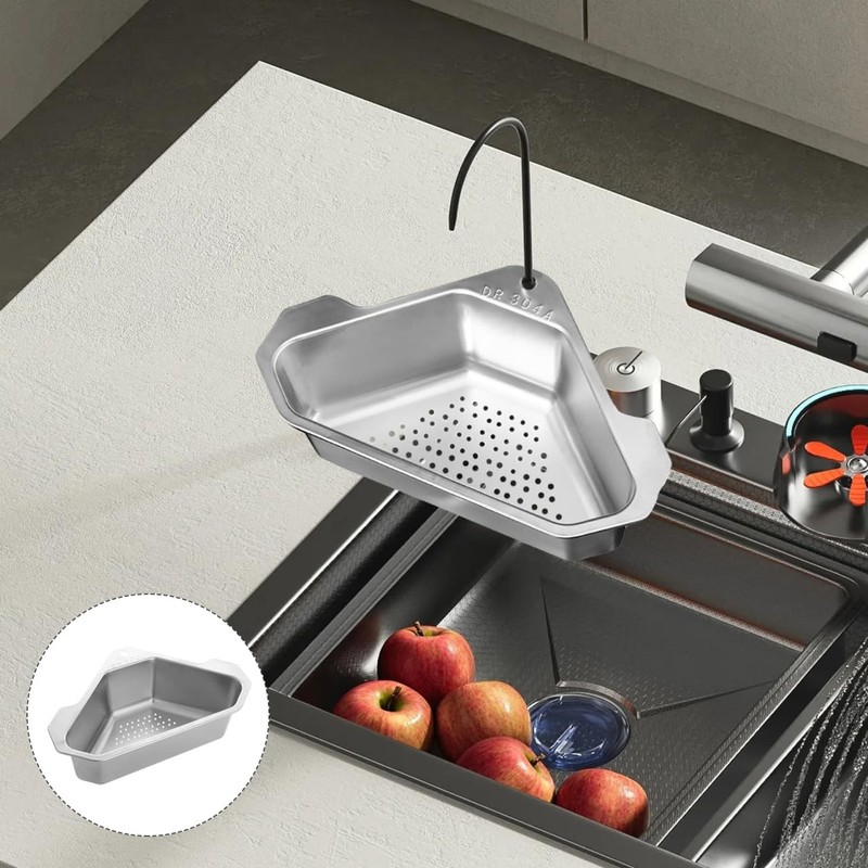 Stainless Steel Corner Sink Strainer Basket 9.64X5.9X2.95In Hanging gallery