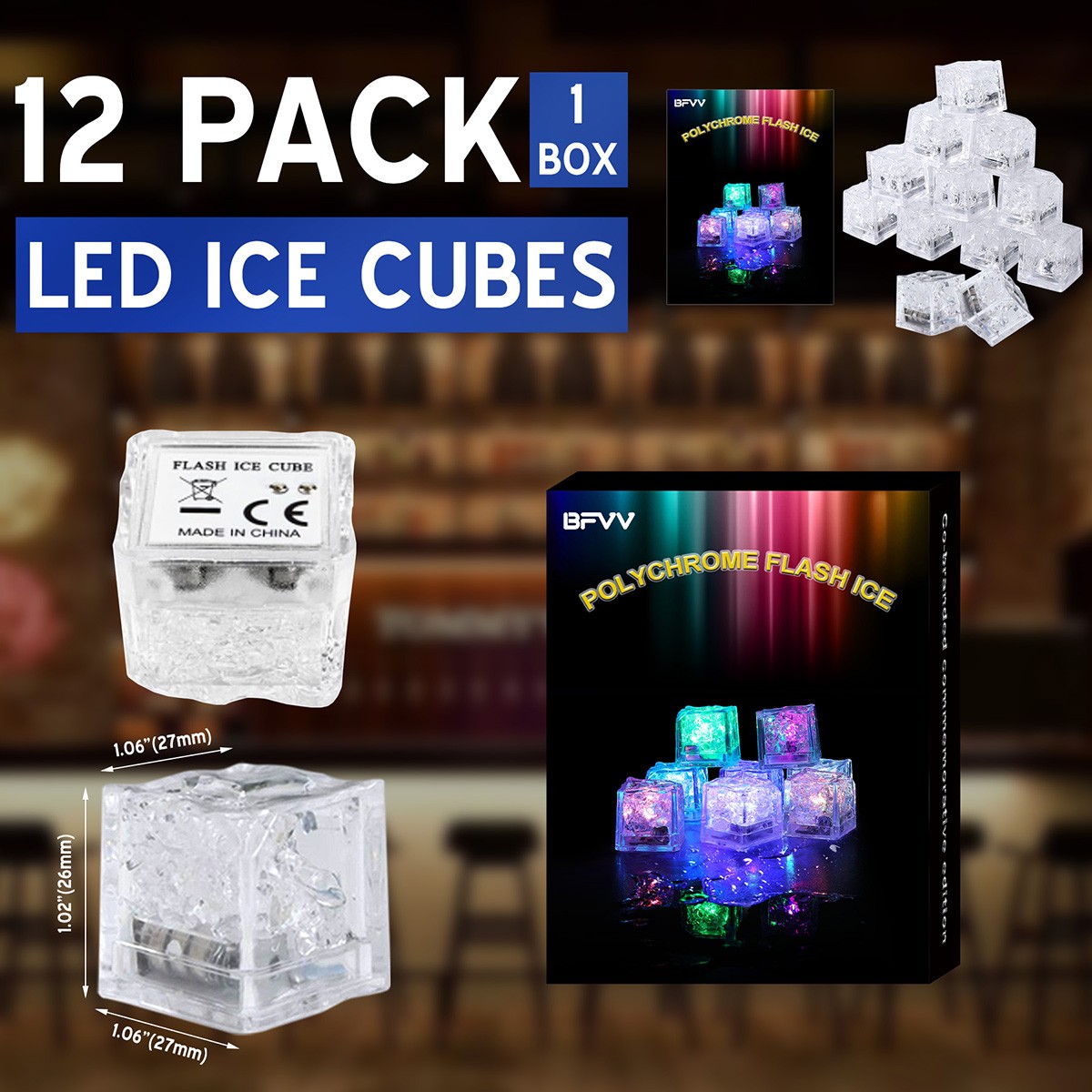 12 Pcs Light Up Ice Cubes RGB Multi Color LED Ice Cubes for Drinks Reusable gallery