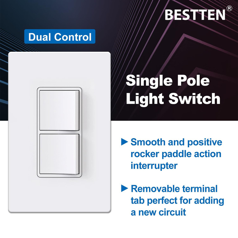 10 Pack Double Light Switch, On/Off Rocker Dual Wall switch, 15A 120V, Single Po gallery