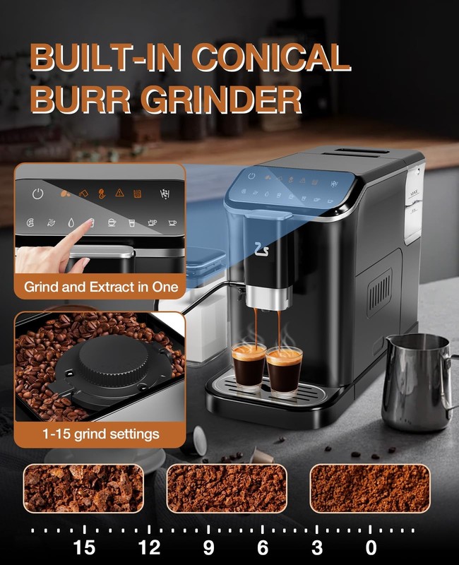 Fully Automatic Coffee Machine, 20 Bar Espresso Machine with Grinder & Automatic gallery