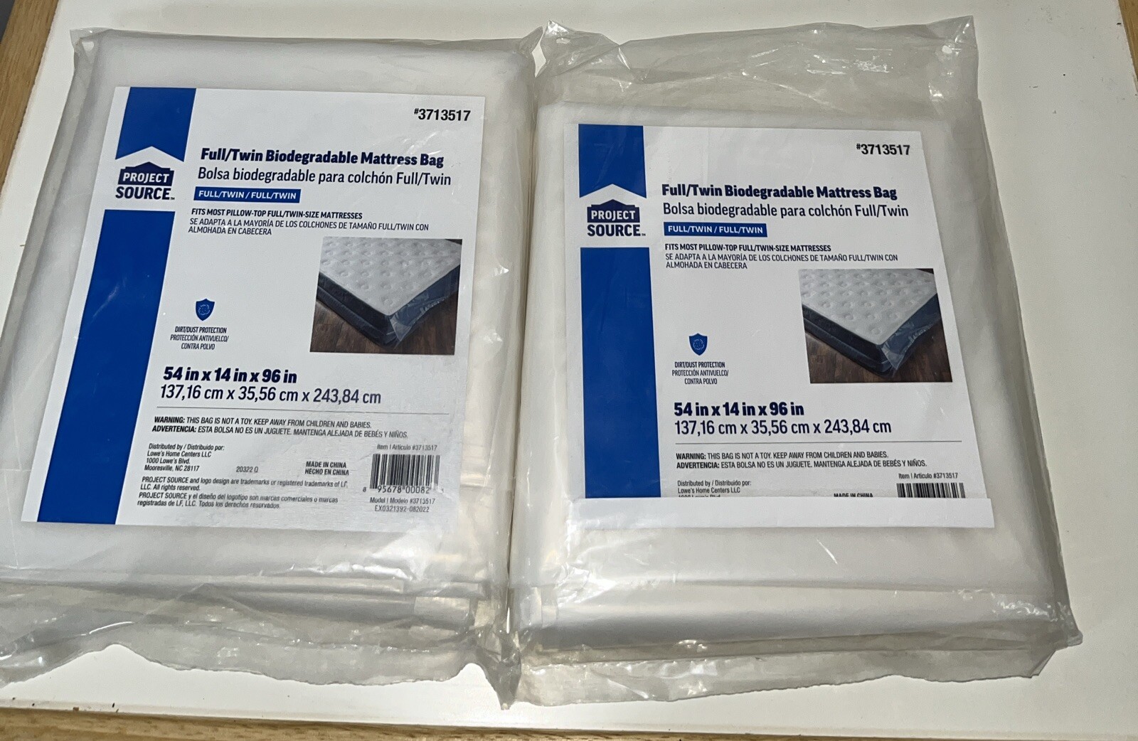 2 Project Source Full/ Twin Biodegradable Mattress Bags 54 in X 14 in X 96 in gallery